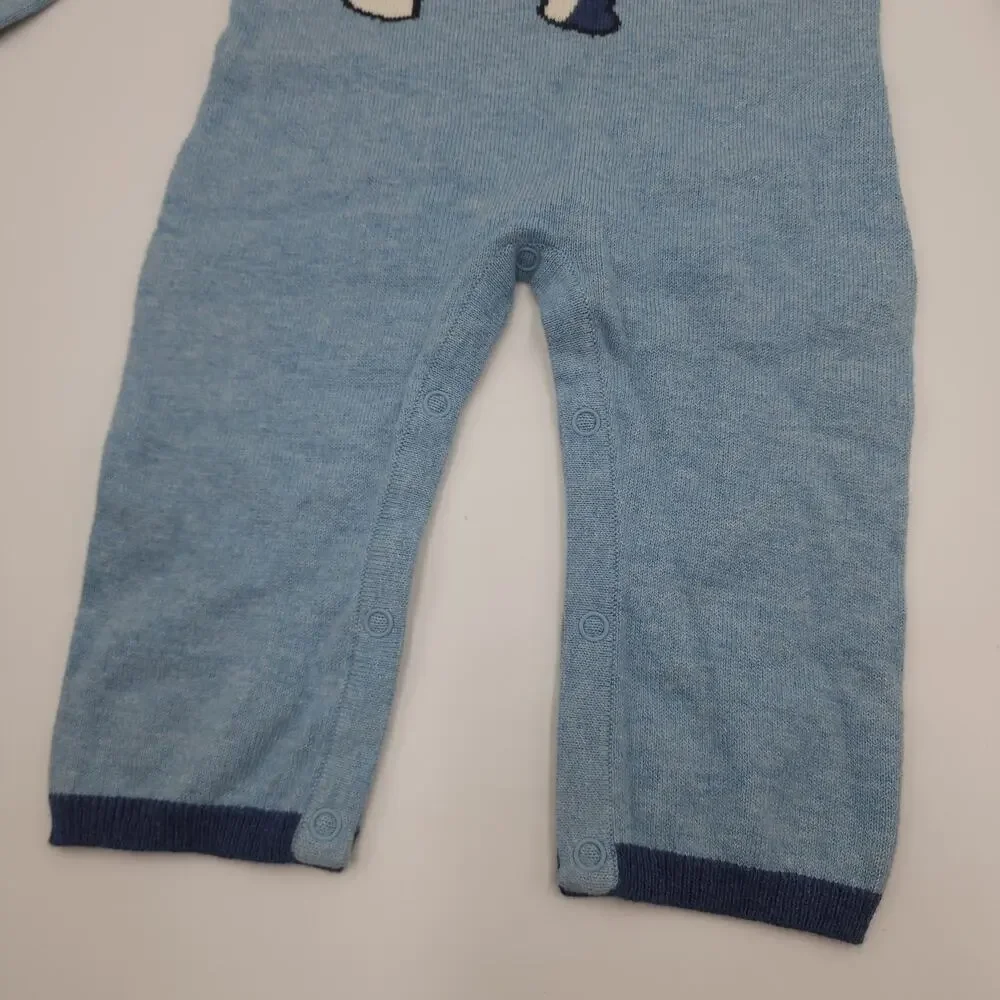 Lucky Jade Geometric Elephant Coverall Cashmere Cotton Bodysuit Blue Size 0/3